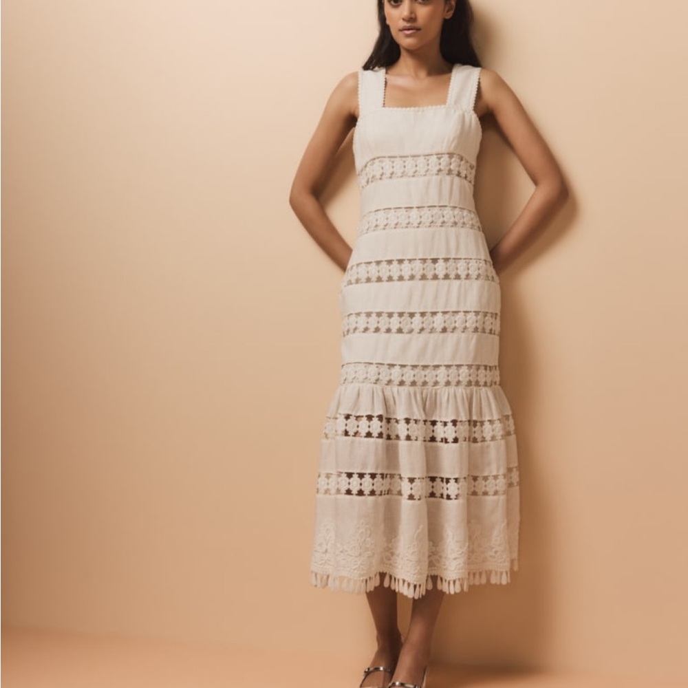 Ivory Midi Sundress with Square Neckline